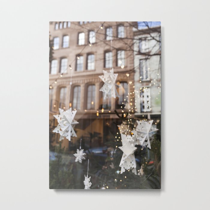 Window Reflections  //  Christmas in the City Metal Print