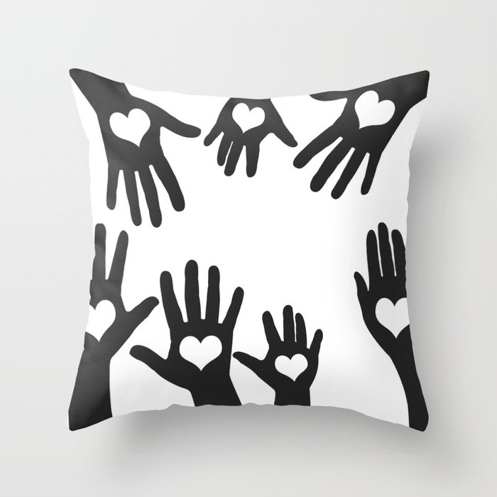Heart Hand Graphic Black and white Throw Pillow by Swanlamp