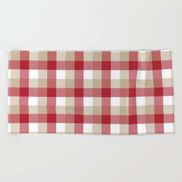 Gingham Plaid Pattern (red/tan/white) Beach Towel