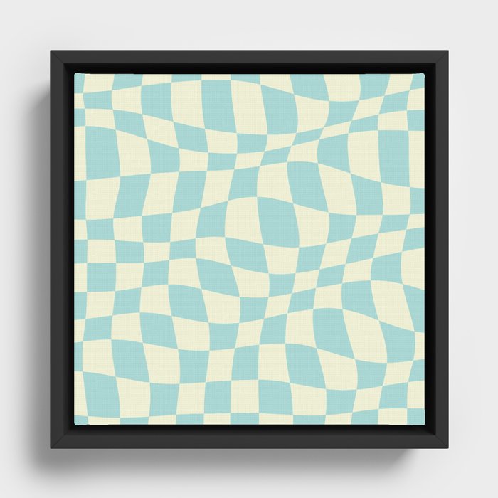 Warped Checkered Pattern (mint blue/cream) Framed Canvas