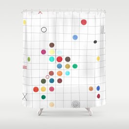 Confetti. Abstract geometric colorful grid colored pencil whimsical original drawing of colorful polka dots. Shower Curtain
