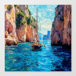 Capri Island Canvas Wall Art: Vibrant Oil Painting Reproduction, Mediterranean Italy Coastal Decor Canvas Print
