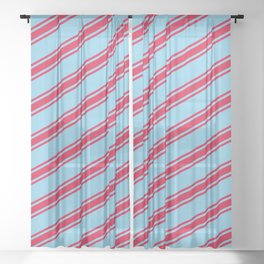 [ Thumbnail: Sky Blue & Crimson Colored Lines/Stripes Pattern Sheer Curtain ]