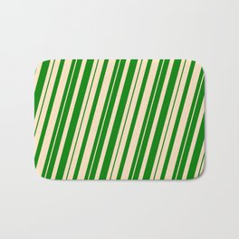 [ Thumbnail: Green & Bisque Colored Striped Pattern Bath Mat ]