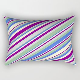 [ Thumbnail: Colorful Light Grey, Dark Sea Green, Royal Blue, Light Yellow & Purple Colored Lined/Striped Pattern Rectangular Pillow ]