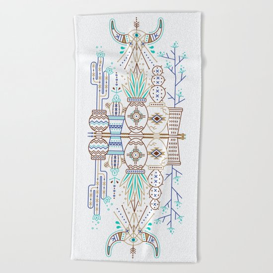 Santa Fe Garden – Turquoise & Brown Beach Towel