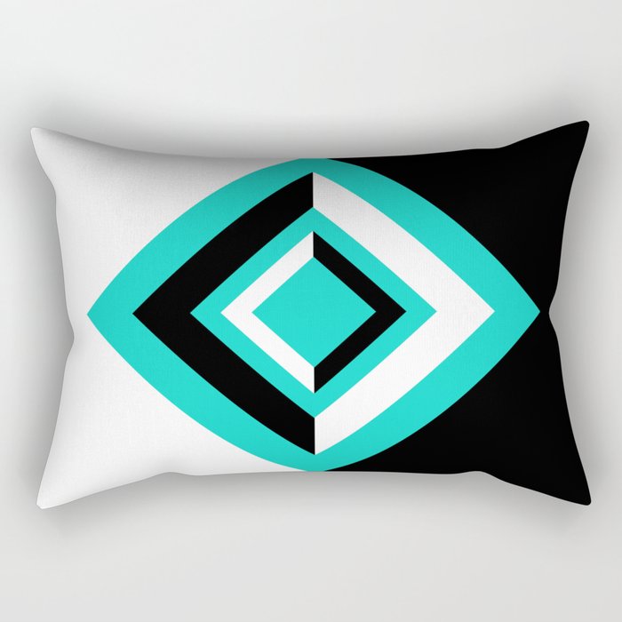 Teal Black and White Diamond Shapes Digital Illustration - Artwork Rectangular Pillow