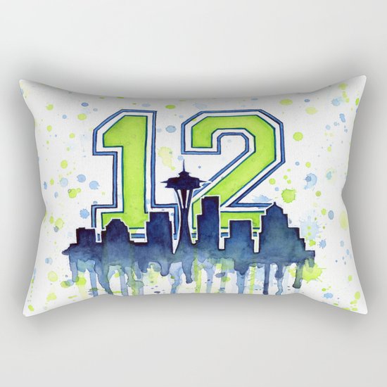 Hawks 12th Man Fan Art Seattle Space Needle Rectangular Pillow