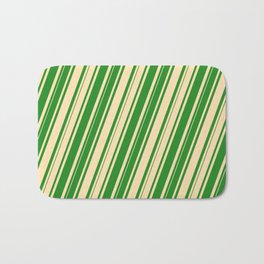 [ Thumbnail: Beige & Forest Green Colored Pattern of Stripes Bath Mat ]