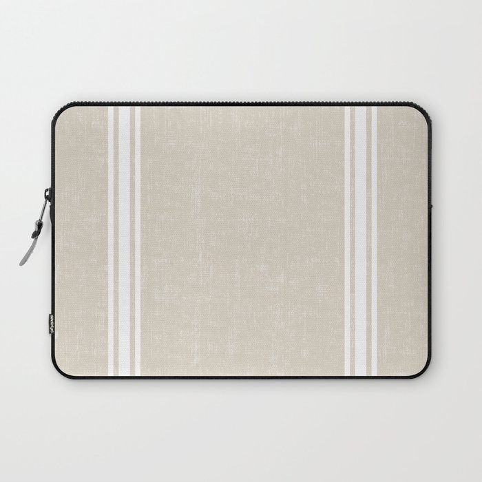Vintage Country French Grainsack White Stripes Against Bone Color Background Laptop Sleeve