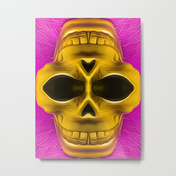 drawing and painting golden skull with pink background Metal Print