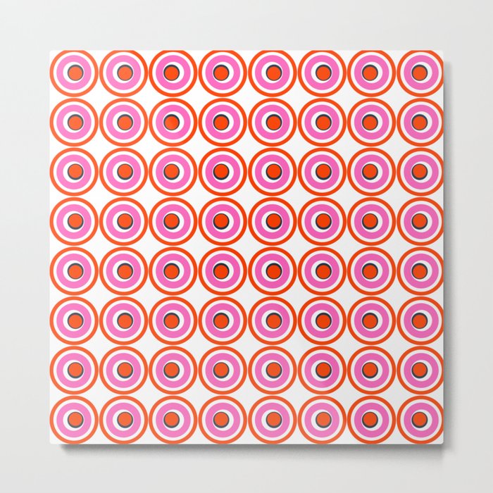Modern Geometric Abstract Circles Pink and Red Metal Print