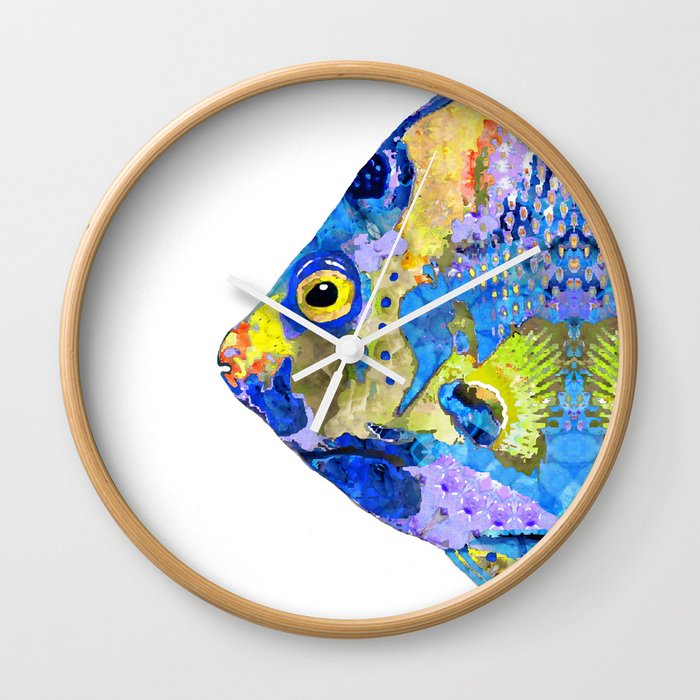 Beachy Colorful Tropical Angel Fish Art Wall Clock