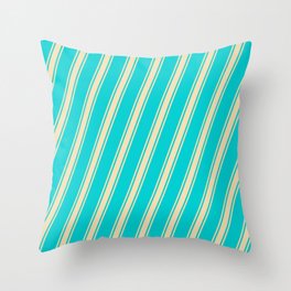 [ Thumbnail: Dark Turquoise and Tan Colored Stripes/Lines Pattern Throw Pillow ]