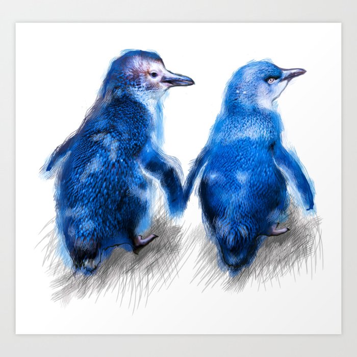 We care a lot. Couple of blue little penguins. Art Print