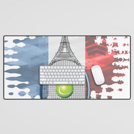 Racquet Eiffel Tower with French flag colors in background Desk Mat