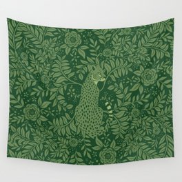 Spring Cheetah Pattern - Forest Green Wall Tapestry