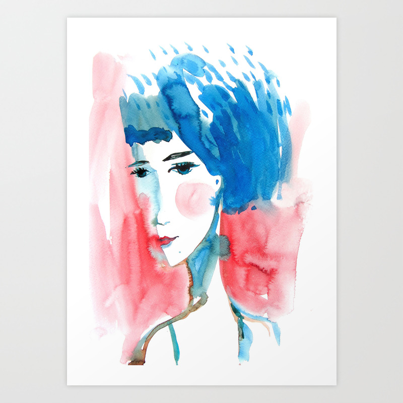 Watercolor Portrait Sad Girl Art Print By Go Alexxa Go Society6