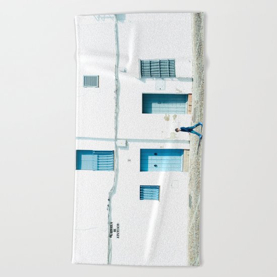 White and blue town Beach Towel
