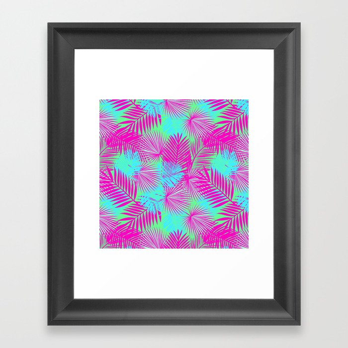 Neon Pink & Blue Tropical Print Framed Art Print