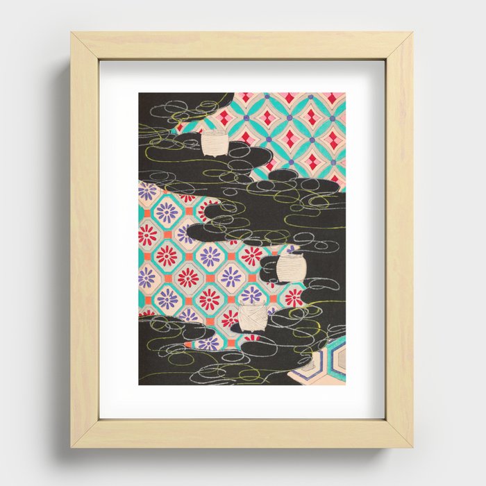 Abstract Geometric Pattern Vintage Japanese Print Recessed Framed Print