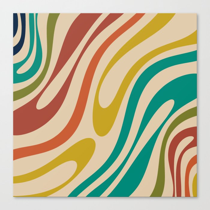 Wavy Loops Colorful Retro Abstract Pattern in Midcentury Modern Orange Teal Mustard Olive Canvas Print