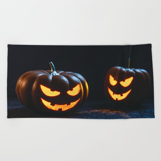 Halloween Pumpkin Lantern Beach Towel