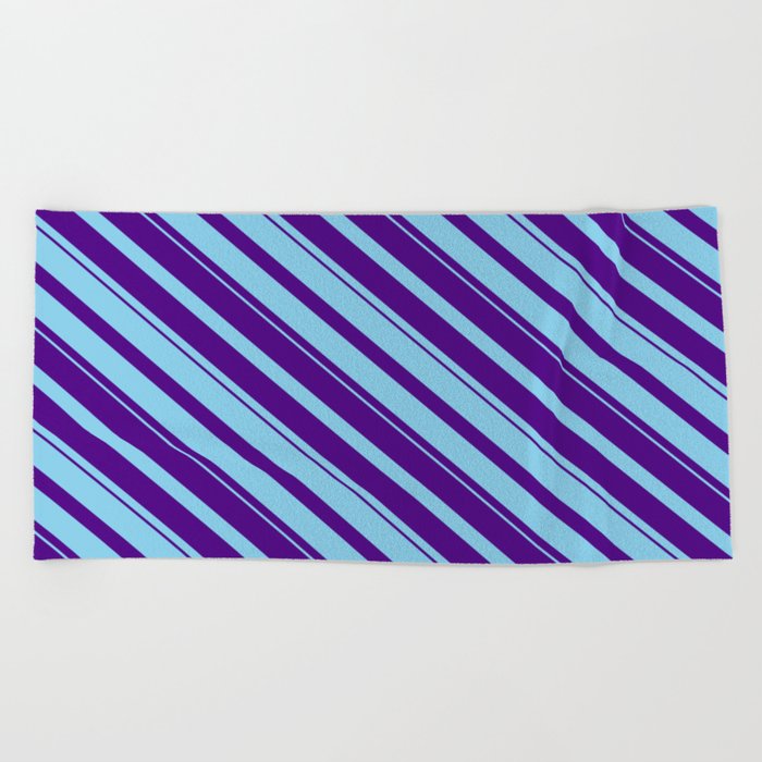 Sky Blue & Indigo Colored Striped Pattern Beach Towel