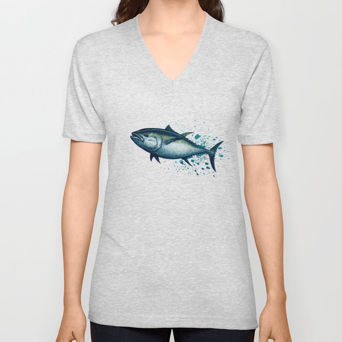 Bluefin Tuna ~ Watercolor Painting by Amber Marine,(Copyright 2016) V Neck T Shirt