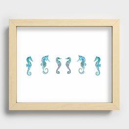 Six Blue Seahorses in Colorful Hippocampus Style Recessed Framed Print