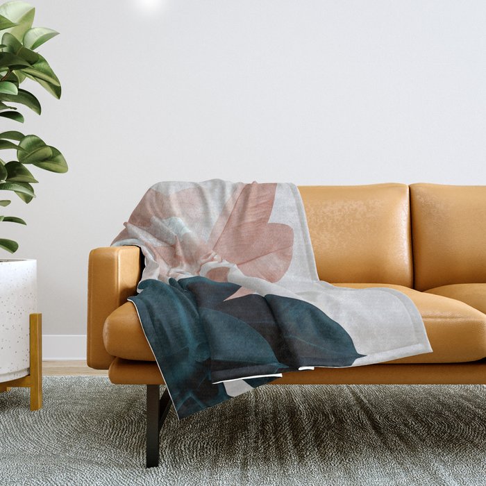 Blush & Blue Leaves Throw Blanket