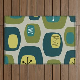 Mid Century Modern Oblongs Olive Green Outdoor Rug