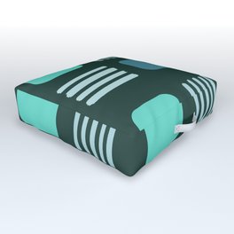 Mid-Century Modern Squares Lines Teal Outdoor Floor Cushion