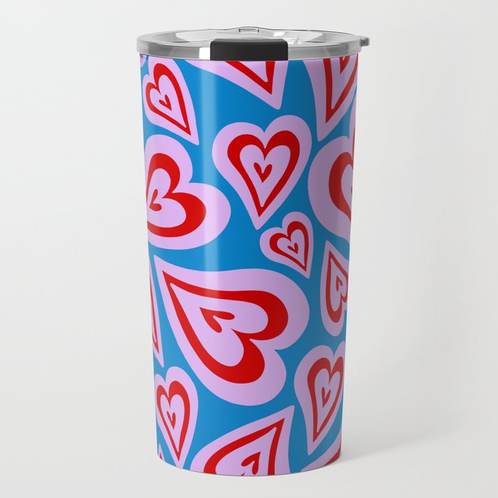 Retro Swirl Love - Blue and pink Travel Mug
