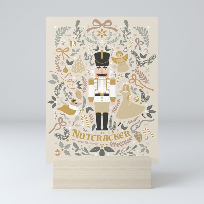 The Nutcracker - Beige Mini Art Print | Graphic-design, Nutcracker, Illustration, Digital, Christmas, Natural, Ballet, Pattern, Gold, Art