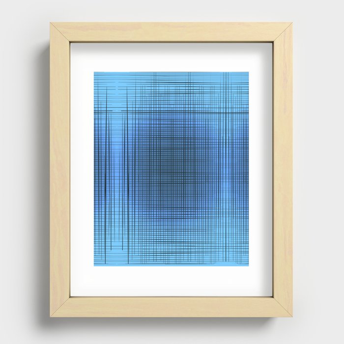 Sloane Grid Sun - blue grid art, grid pillow, home decor, painterly, sunshine, boho art, bohemian Recessed Framed Print