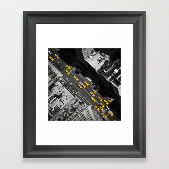 New York City, Yellow Cabs | B/W Framed Art Print