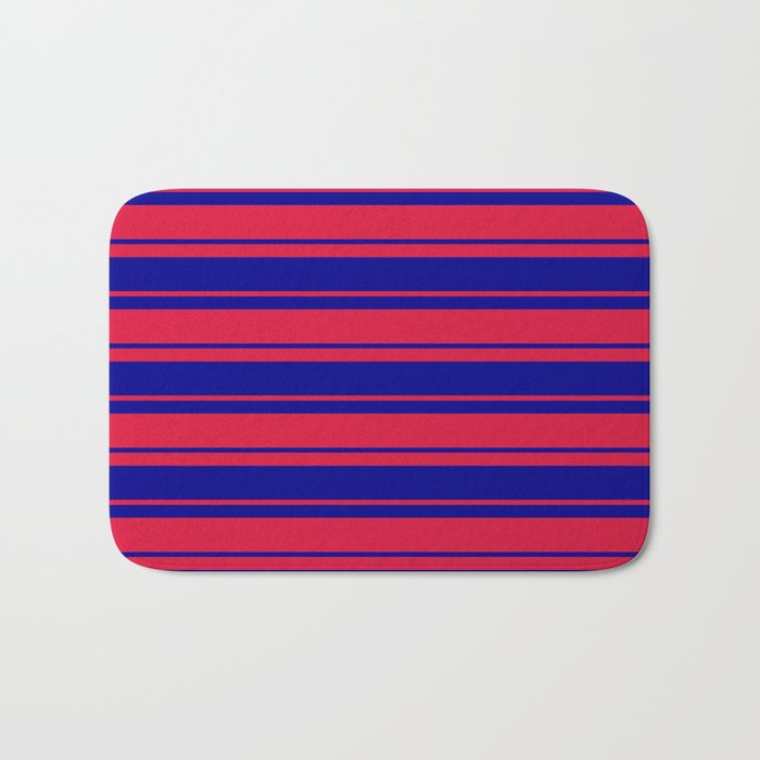 Crimson & Dark Blue Colored Lines/Stripes Pattern Bath Mat