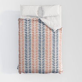 Coral & Navy Herringbone Comforter