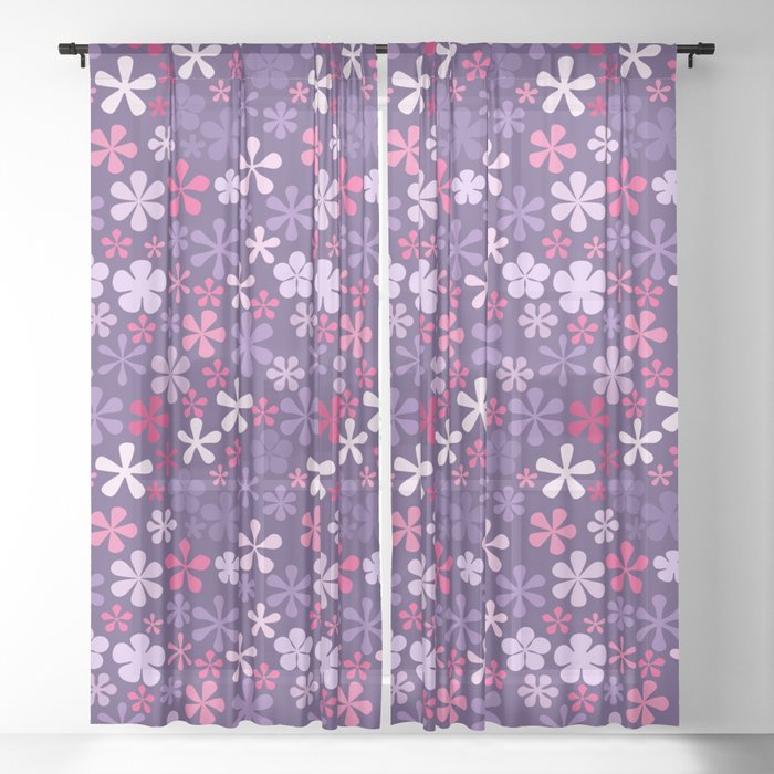 purple and pink eclectic daisy print ditsy florets Sheer Curtain