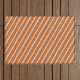 [ Thumbnail: Chocolate & Grey Colored Striped Pattern Outdoor Rug ]