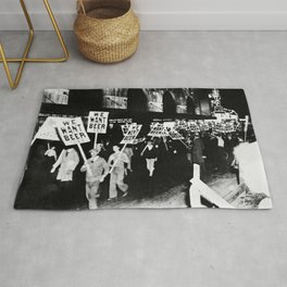 We Want Beer!  Men Protesting Against Prohibition black and white photography - photograph Rug