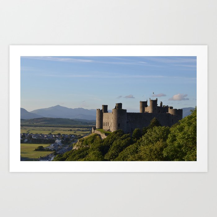 Harlech Castle and Snowdon Art Print