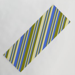 [ Thumbnail: Pale Goldenrod, Royal Blue, and Green Colored Lined Pattern Yoga Mat ]