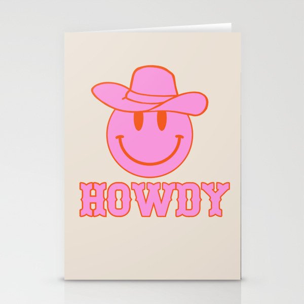 Happy Smiley Face Says Howdy - Western Aesthetic Stationery Cards