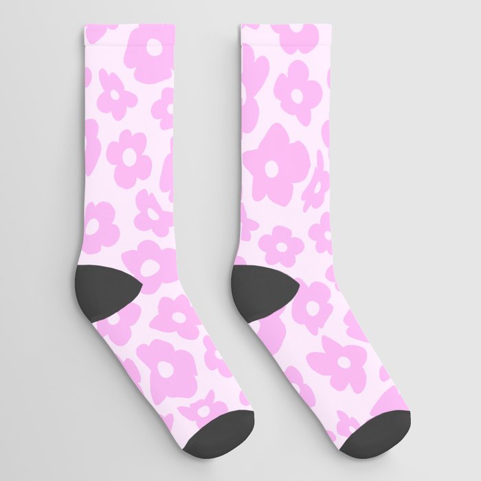 Pink Retro Swirl Flower Pattern Socks