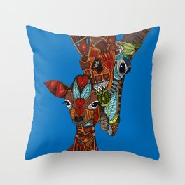 giraffe love blue Throw Pillow | Nature, Giraffe, Baby, Pattern, Heart, Leaves, Family, Popart, Giraffes, Nursery 
