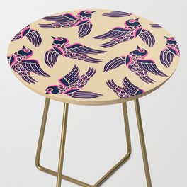 BIRDS FLYING HIGHER in DARK BLUE AND PINK ON SAND Side Table