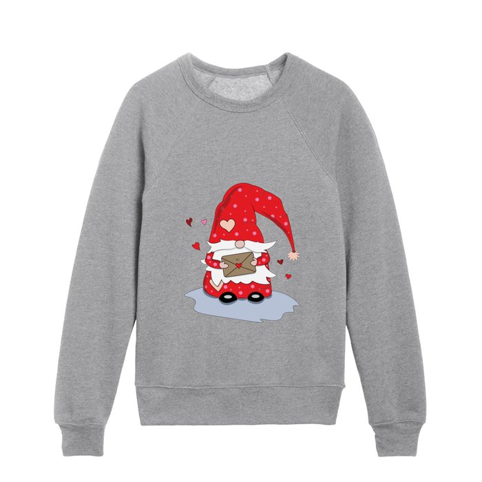 Cute Red Gnome with Love Letter Kids Crewneck