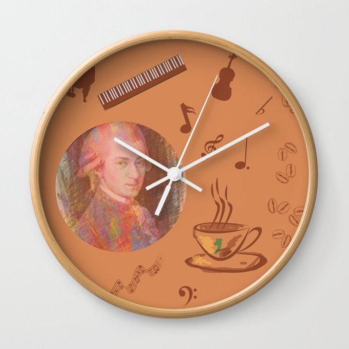 Coffee is a human right for a musician - on an orange background Wall Clock